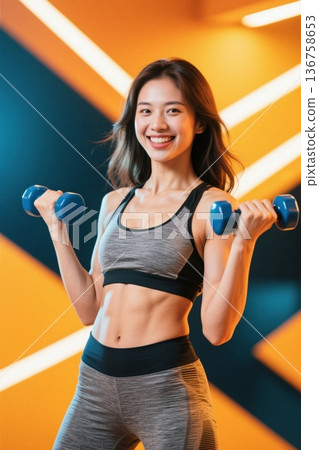 A young woman with a sweet smile in the gym A young woman with a sweet smile in the gym 136758653