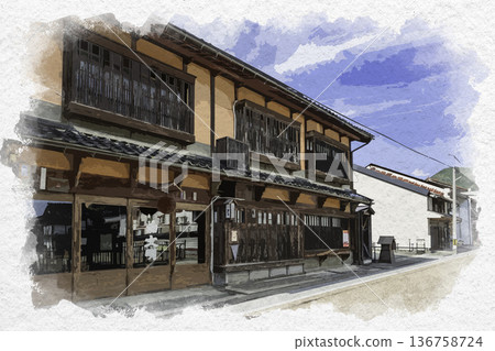 廣島縣莊原市東城路東城街景水彩畫 136758724