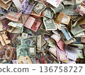 World Currency Banknotes Collection Different Countries Money Paper Cash Pile Background Photo 136758727