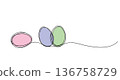 Three Easter Eggs One Continuous Line Art Pastel Pink Purple Green Spring Holiday Minimalist Vector Illustration 136758729