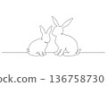 Two Rabbits Couple One Continuous Line Art Easter Bunnies Love Spring Holiday Minimalist Vector Illustration 136758730