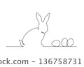 Easter Bunny with Eggs One Continuous Line Art Rabbit Spring Holiday Minimalist Vector Illustration 136758731