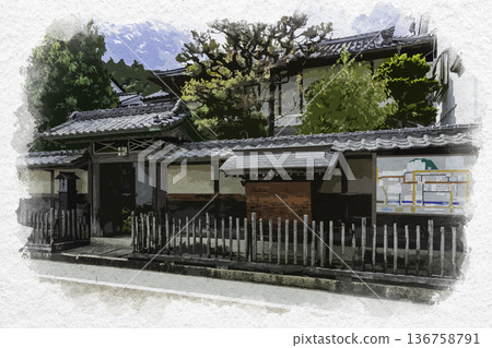 廣島縣莊原市三樂莊水彩風格的東城街道 136758791