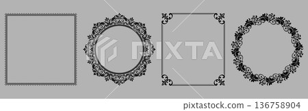 Set of decorative frames Elegant vector element for design in Eastern style, place for text. Floral black and gray frames. Lace illustration for invitations and greeting cards Set of decorative frames Elegant vector element for design in Eastern style, place for text. Floral black and gray frames. Lace illustration for invitations and greeting cards 136758904