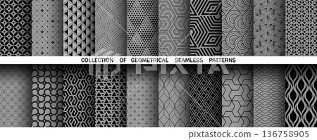 Geometric set of seamless black and gray patterns. Simple vector graphics Geometric set of seamless black and gray patterns. Simple vector graphics 136758905