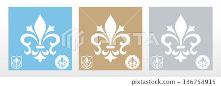 Royal lily set . Heraldic sign, logo, design element, decoration. Graphic vector pattern Royal lily set . Heraldic sign, logo, design element, decoration. Graphic vector pattern 136758915