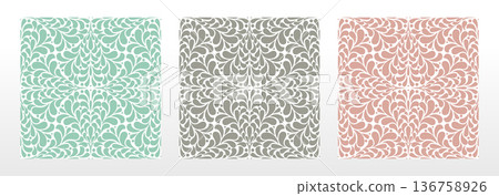 Wallpapers in the style of Baroque.. Set of colored floral ornaments. Seamless vector backgrounds Graphic patterns for fabric, wallpaper, packaging. Ornate Damask flower illustration 136758926