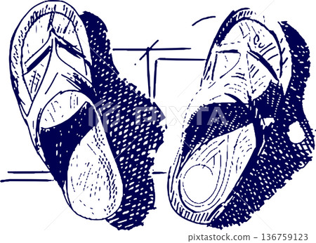 Hand drawn illustration sketch beach sandals Hand drawn illustration sketch beach sandals 136759123