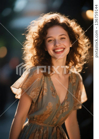 阳光下笑容甜美的年轻女子 136759144