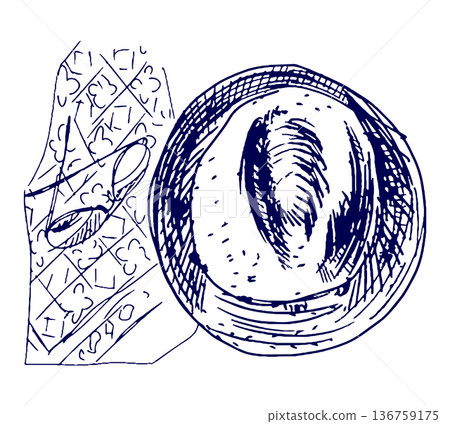 Hand drawn illustration sketch hat, scarf and sunglasses Hand drawn illustration sketch hat, scarf and sunglasses 136759175