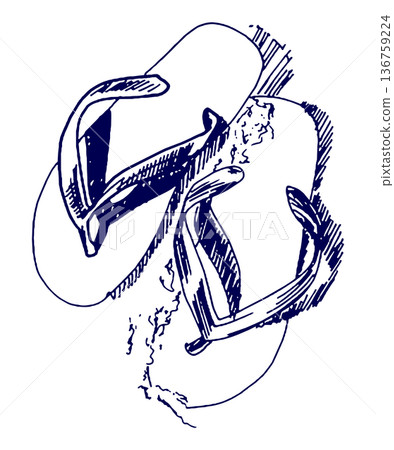 Hand-drawn illustration sketch beach sandals 136759224