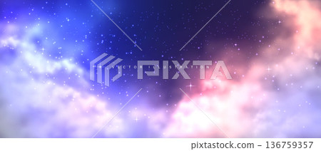 Vector of realistic big white cloud on night sky background. 136759357