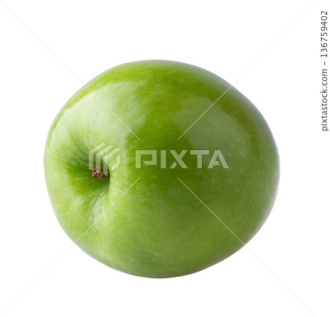Green apple with green leaf and cut slice with seed isolated on white background. Green apple with green leaf and cut slice with seed isolated on white background. 136759402