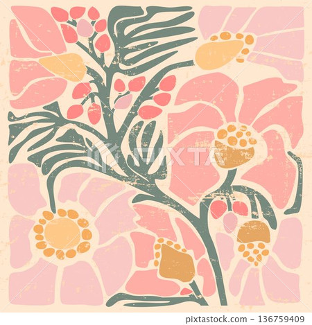 Retro Style Abstract Pink Floral Art Illustration Retro Style Abstract Pink Floral Art Illustration 136759409