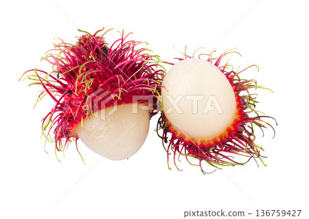 Rambutan sweet fruit isolated over white background. Rambutan sweet fruit isolated over white background. 136759427