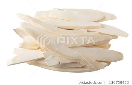 Dried slices Chinese yam or Yamaimo roots slices isolated on white background Dried slices Chinese yam or Yamaimo roots slices isolated on white background 136759433