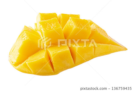 Mango cubes and slices Isolated on white background Mango cubes and slices Isolated on white background 136759435