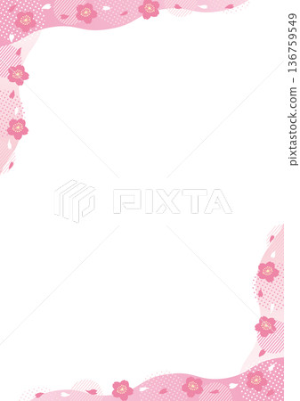 Pink vertical frame with cherry blossoms, geometric patterns and wavy corners Pink vertical frame with cherry blossoms, geometric patterns and wavy corners 136759549