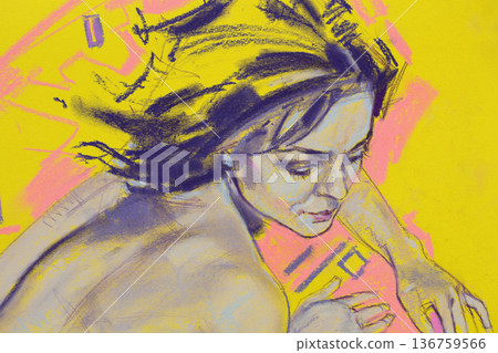 female portrait, pencil drawing illustration, sketch female portrait, pencil drawing illustration, sketch 136759566