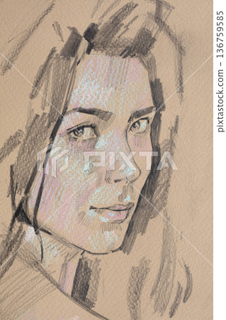 female portrait, pencil drawing illustration, sketch female portrait, pencil drawing illustration, sketch 136759585