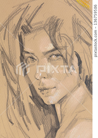 female portrait, pencil drawing illustration, sketch female portrait, pencil drawing illustration, sketch 136759586