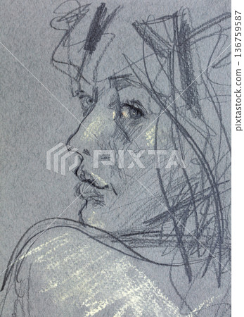 female portrait, pencil drawing illustration, sketch female portrait, pencil drawing illustration, sketch 136759587