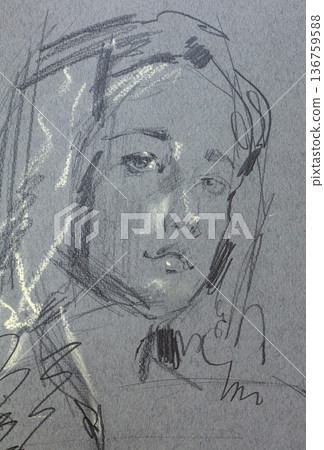 female portrait, pencil drawing illustration, sketch female portrait, pencil drawing illustration, sketch 136759588