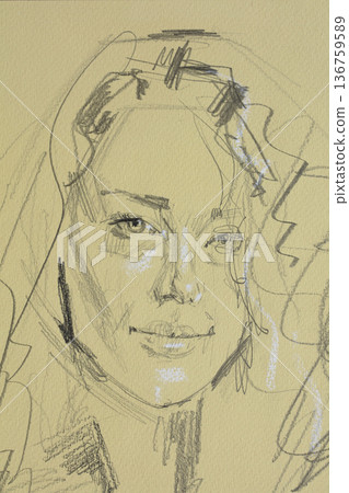 female portrait, pencil drawing illustration, sketch female portrait, pencil drawing illustration, sketch 136759589