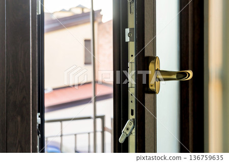 Wooden window open detail Wooden window open detail 136759635