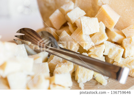 Pieces and cubes of cheese Pieces and cubes of cheese 136759646