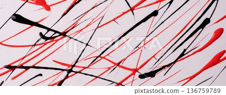 Abstract white art background with red and black acrylic chaotic lines pattern and thin hand drawn brush strokes Abstract white art background with red and black acrylic chaotic lines pattern and thin hand drawn brush strokes 136759789