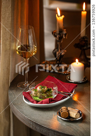 Escargot snails with garlic herb butter 136759926