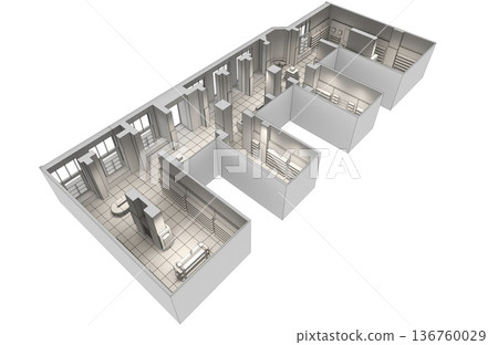 commercial premises, shop, interior visualization, 3D illustration 136760029