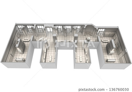 commercial premises, shop, interior visualization, 3D illustration 136760030