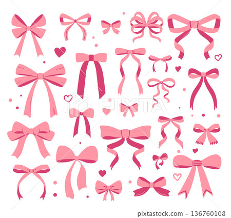 Set of pink, red and white bows, gift ribbons. Set of pink, red and white bows, gift ribbons. 136760108