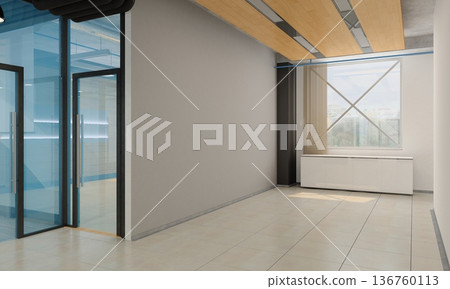 visualization of a large empty interior, 3D illustration visualization of a large empty interior, 3D illustration 136760113