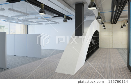 visualization of a large empty interior, 3D illustration visualization of a large empty interior, 3D illustration 136760114