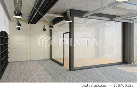 visualization of a large empty interior, 3D illustration visualization of a large empty interior, 3D illustration 136760122