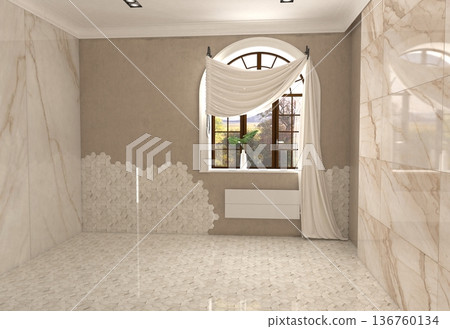 visualization of a large empty interior, 3D illustration 136760134