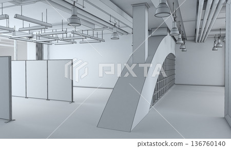 visualization of a large empty interior, 3D illustration visualization of a large empty interior, 3D illustration 136760140