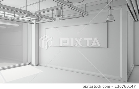 visualization of a large empty interior, 3D illustration 136760147
