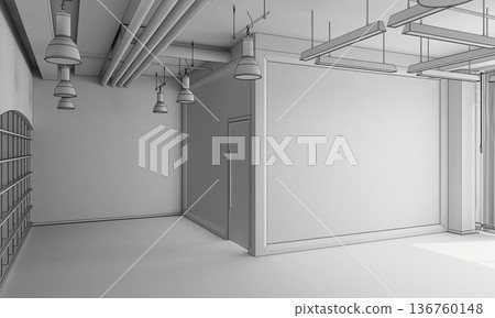 visualization of a large empty interior, 3D illustration visualization of a large empty interior, 3D illustration 136760148