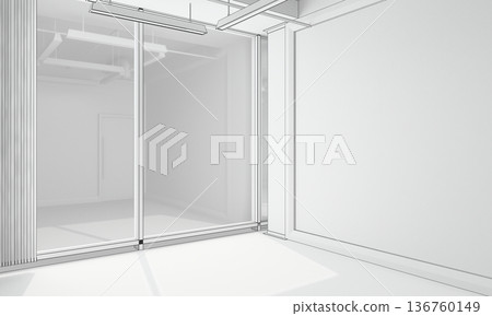 visualization of a large empty interior, 3D illustration visualization of a large empty interior, 3D illustration 136760149
