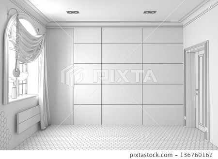 visualization of a large empty interior, 3D illustration visualization of a large empty interior, 3D illustration 136760162