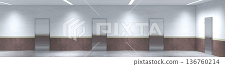 long corridor with doors, interior visualization, 3D illustration 136760214