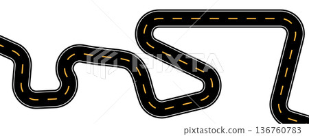 Curve road icon, highway winding line. Curve roadway illustration top view, road way 136760783
