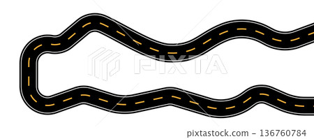 Curve road icon, highway winding line. Curve roadway illustration top view, road way 136760784
