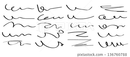 Scribble pen scratches set. Doodle pencil stroke, hand drawn underline marks 136760788