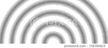 Radial dot halftone pattern. Gradient concentric ripple background, circular grid texture Radial dot halftone pattern. Gradient concentric ripple background, circular grid texture 136760824