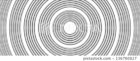 Radial dot halftone pattern. Gradient concentric ripple background, circular grid texture Radial dot halftone pattern. Gradient concentric ripple background, circular grid texture 136760827